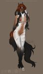  2018 anthro areola breasts brown_background brown_hair equine etskuni female hair horse mammal nipples pussy red_eyes simple_background solo 