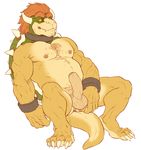  anthro anthrofied balls belly biceps big_muscles big_penis black_sclera body_hair bowser chest_hair chubby claws collar erection fangs hair horn humanoid_penis koopa looking_at_viewer lying male mario_bros musclegut muscles nintendo nipples nude on_back pecs penis plain_background pubes scalie shell solo spikes thewielder toe_claws uncut video_games white_background wristband yellow_eyes 