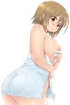  ass breasts brown_eyes brown_hair covering covering_one_breast from_side idolmaster idolmaster_cinderella_girls large_breasts mimura_kanako naked_towel short_hair solo towel zanzi 
