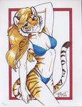  absurd_res anthro bikini clothing feline female hi_res looking_at_viewer mammal pinup pose solo swimsuit terrie_smith tiger tight_clothing traditional_media 