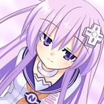  choker closed_mouth face hair_ornament jitome leaning_forward long_hair lowres meimu_(infinity) nepgear neptune_(series) pink_hair purple_eyes smile smug solo 