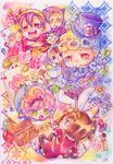  alice_(wonderland) alice_(wonderland)_(cosplay) alice_in_wonderland animal_ears bottle bruno_buccellati bug bunny_ears card cheshire_cat cheshire_cat_(cosplay) chibi colored_pencil_(medium) cosplay cup door flower frog giorno_giovanna guido_mista hat insect jojo_no_kimyou_na_bouken key ladybug leone_abbacchio mad_hatter mad_hatter_(cosplay) male_focus mimikuso multiple_boys narancia_ghirga pannacotta_fugo playing_card pocket_watch queen_of_hearts queen_of_hearts_(cosplay) rose teacup top_hat traditional_media trish_una watch watercolor_(medium) white_rabbit white_rabbit_(cosplay) zipper 