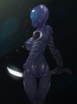 1girl ass bodysuit breasts female helmet highres kemurin large_breasts long_image mag_(warframe) md5_mismatch shiny solo sword tight warframe weapon 