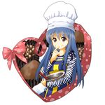  blue_hair chef_hat chocolate dragon_quest dragon_quest_iii hat heart long_hair looking_at_viewer mixing_bowl priest_(dq3) ruu_(tksymkw) simple_background solo toque_blanche valentine whisk white_background 