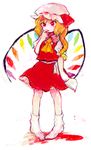  blonde_hair child cup flandre_scarlet full_body hat nanzuyo_(gnsi) short_hair solo spilling standing teacup touhou wings 