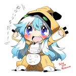  artist_name bad_id bad_twitter_id blue_eyes blue_hair blush cosplay costume dated fang hat kamishirasawa_keine long_hair lowres medarot metabee metabee_(cosplay) open_mouth rebecca_(keinelove) simple_background smile solo touhou white_background 
