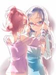  aida_mana bad_id bad_pixiv_id blue_eyes blue_hair casual couple dodai_shouji dokidoki!_precure glasses half_updo hishikawa_rikka long_hair multiple_girls pink_eyes pink_hair precure short_hair simple_background sketch yuri 