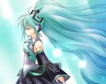  aino_yumeri aqua_hair closed_eyes detached_sleeves hatsune_miku long_hair necktie profile skirt solo very_long_hair vocaloid 