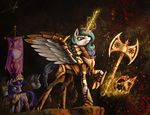  abstract_background armor axe chainmail equine female feral friendship_is_magic group hair helmet horn horse magic male mammal multi-colored_hair my_little_pony pony princess princess_celestia_(mlp) purple_eyes royalty signature silfoe twilight_sparkle_(mlp) unicorn weapon winged_unicorn wings 