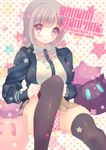  black_legwear danganronpa flipped_hair hair_ornament hairclip hood hoodie kinoko nanami_chiaki open_mouth panties pink_eyes pink_hair pink_panties polka_dot polka_dot_panties skirt solo super_danganronpa_2 thighhighs underwear 