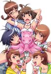  5girls :o :q akizuki_ritsuko akizuki_ryou androgynous antenna_hair armband armpits arms_behind_head arms_up bangs bare_shoulders blue_eyes blue_hair blunt_bangs blush bob_cut bow braid breasts brown_eyes brown_hair bulge buttons choker cross crossdressing cute_&amp;_girly_(idolmaster) denim dress femdom futami_ami futami_mami glasses hagiwara_yukiho hair_bobbles hair_ornament halterneck hetero highres hug hug_from_behind idolmaster idolmaster_(classic) idolmaster_dearly_stars imminent_rape incest jeans jewelry kikuchi_makoto large_breasts long_tongue looking_at_viewer matou middle_finger multiple_girls naughty_face necklace open_mouth otoko_no_ko panties pants pantyshot parted_bangs penis pleated_skirt print_panties reverse_trap saliva saliva_trail scan scared scrunchie shadow shirt short_dress short_hair siblings side_ponytail sidelocks simple_background sisters skirt sleeveless spread_legs striped striped_shirt sweat swept_bangs testicles tomboy tongue tongue_out twin_braids twins underwear white_background white_panties 