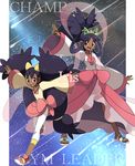  1girl champion crown dadadanoda dark_skin dual_persona gym_leader highres iris_(pokemon) nintendo pokemon pokemon_(game) pokemon_bw pokemon_bw2 pokemon_champion purple_hair 