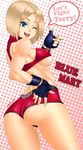  :d ;d ass blonde_hair blue_eyes blue_mary breasts character_name english fatal_fury fingerless_gloves gloves highres large_breasts looking_at_viewer neo_geo one_eye_closed open_mouth smile solo speech_bubble teeth the_king_of_fighters thumbs_up toned underboob zonda_(solid_air) 