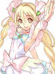  bad_id bad_pixiv_id blonde_hair bow brown_eyes choker cure_echo dodai_shouji heart long_hair open_mouth outstretched_arm pink_bow precure precure_all_stars_new_stage:_mirai_no_tomodachi sakagami_ayumi simple_background sketch sleeveless smile solo white_background white_choker 