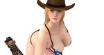  1girl 3d bikini blonde_hair blue_eyes boots breasts cowboy cowboy_boots cowboy_hat dead_or_alive female hat highres large_breasts solo swimsuit tecmo tina_armstrong western white_background 