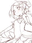  blush cocoa_(cafe-hotcocoa) cure_sword dokidoki!_precure hair_ornament kenzaki_makoto monochrome outstretched_arm precure short_hair simple_background sketch smile solo spade_hair_ornament spot_color upper_body white_background 