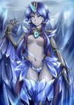  alternate_costume anivia blue_eyes blue_hair claws cold evil feathered_wings feathers grey_skin harpy highres ice league_of_legends monster_girl nam_(valckiry) personification short_hair short_hair_with_long_locks snow solo tail wings 