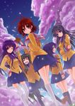  azarashing_day bad_id bad_pixiv_id clannad cloud fujibayashi_kyou furukawa_nagisa highres hikarizaka_private_high_school_uniform ibuki_fuuko ichinose_kotomi multiple_girls pantyhose sakagami_tomoyo school_uniform serafuku starfish two_side_up 