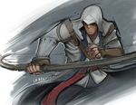  assassin's_creed_(series) assassin's_creed_iii bow_(weapon) connor_kenway fingerless_gloves gloves hood male_focus sho-n-d solo weapon 