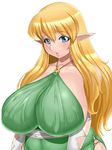  astraea13 bare_shoulders blonde_hair blue_eyes breasts elf gigantic_breasts lips long_hair looking_at_viewer parted_lips plump pointy_ears simple_background solo tiffania_westwood very_long_hair white_background zero_no_tsukaima 