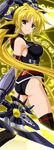  absurdres ahoge arm_strap arm_up armor ass axe bangs bardiche bare_shoulders belt black_legwear blonde_hair breasts buckle dual_wielding energy_weapon fate_testarossa floating_hair from_side gauntlets glowing hair_ribbon halterneck higa_yukari highres holding large_breasts legs_apart leotard long_hair long_image looking_at_viewer looking_back low_ponytail lyrical_nanoha magic_circle magical_girl mahou_senki_lyrical_nanoha_force official_art parted_lips polearm ponytail red_eyes ribbon runes scan serious sidelocks solo tall_image thigh_strap thighhighs turtleneck very_long_hair weapon 