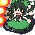  &gt;_&lt; 216 animated animated_gif arm_cannon black_hair bow cape chibi closed_eyes hair_bow long_hair lowres open_mouth reiuji_utsuho skirt solo tantrum third_eye touhou weapon wings 