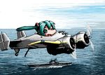  aircraft aircraft_carrier airplane grumman_xf5f hatsune_miku long_hair military military_vehicle one_eye_closed rxjx ship solo us_navy vocaloid warship water watercraft 