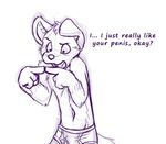  canine clothed clothing cobalthusky cute dog embarrassed english_text fur gay gesture humor husky in_the_closet male mammal monochrome open_mouth plain_background shy sketch skimpy solo standing stated_homosexuality teeth text the_truth tongue tooth topless underwear what white_background 