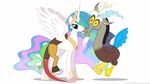  discord_(mlp) draconequus equine female feral friendship_is_magic horn horse kissing licking male mammal mixermike622 my_little_pony pony princess princess_celestia_(mlp) royalty tongue winged_unicorn wings 