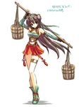  bare_legs bare_shoulders boots brown_hair bucket detached_sleeves fingerless_gloves flower gloves guan_yinping hair_flower hair_ornament long_hair open_mouth sangoku_musou shin_sangoku_musou skirt solo su_(pixiv44447) thighlet 