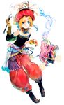  belt blonde_hair blue_eyes bracer demon detached_sleeves final_fantasy final_fantasy_vi hat hat_feather jewelry multiple_belts necklace paintbrush pointy_shoes puffy_pants relm_arrowny shoes short_hair so-bin solo typhon 