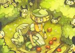  apple bag bel_(pokemon) beret blonde_hair emolga eric_muentes food forest fruit gen_5_pokemon green_eyes hat kneeling long_skirt minccino nature pokegear pokemon pokemon_(creature) pokemon_(game) pokemon_bw satchel short_hair skirt watch wristwatch 