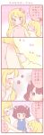  ... 3girls 4koma :&gt; :d :o ^_^ animal_ears bangs blonde_hair blue_eyes blush bow brown_hair closed_eyes comic dog_ears dress eyes_closed food_themed_hair_ornament fume hair_bow hair_ornament hand_holding hand_on_another&#039;s_shoulder hand_on_another's_shoulder hands_on_hips hands_together jitome long_hair looking_at_another multiple_girls open_mouth original pout saku_usako_(rabbit) sleeveless sleeveless_turtleneck smile strawberry_hair_ornament translation_request turtleneck two_side_up 