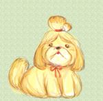  animal_crossing bow canine dog female isabelle_(animal_crossing) mammal nintendo shizue_(animal_crossing) solo teacup unknown_artist video_games 