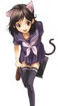  adjusting_clothes adjusting_shoe animal_ears brown_eyes brown_hair cat_ears copyright_request open_mouth pako school_uniform solo tail 