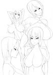  4girls bikini bodysuit breasts cleavage hidarikiki huge_breasts long_hair monochrome multiple_girls original pointy_ears short_hair swimsuit very_long_hair 