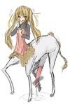  1girl artist_request blonde_hair blush censored centaur cum cum_on_ground dress erection fure-tan futanari horse_cock horse_penis long_hair monster_girl open_mouth penis pixiv_thumbnail pointless_censoring resized simple_background sketch solo tail twintails white_background yellow_eyes 