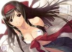  arms_behind_back black_hair breasts brown_eyes cleavage from_above hair_ribbon jewelry kaguya_(shining_hearts) long_hair necklace ribbon shining_(series) shining_hearts shining_world solo tanaka_takayuki 