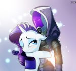  blue_eyes couple crossover duo equine eyeshadow female feral friendship_is_magic fur hair helmet horn horse low_res makeup mammal mass_effect my_little_pony pony purple_hair purple_hait rarity_(mlp) skyline19 sparkles suit tali&#039;zorah_nar_rayya tali'zorah_nar_rayya unicorn white_fur 