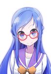  blue_eyes blue_hair blue_sailor_collar dokidoki!_precure glasses hishikawa_rikka long_hair looking_at_viewer oogai_daiichi_middle_school_uniform pon_(shind_997) precure red-framed_eyewear sailor_collar school_uniform simple_background smile solo white_background 