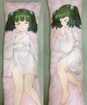  bare_legs barefoot blush child closed_eyes dakimakura_(object) green_hair hair_bobbles hair_ornament japanese_clothes juban kimono kisume long_sleeves lying on_back on_side open_mouth pillow sash short_hair sleeping solo thumb_sucking touhou twintails urin wide_sleeves yukata 