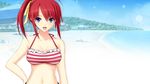  16:9 1girl bare_shoulders beach bikini blue_eyes breasts game_cg happy hatsukoi_1/1 koizumi_amane long_hair looking_at_viewer ocean open_mouth ponytail red_hair sand sky smile solo standing swimsuit tsukishima_kyo wallpaper water 