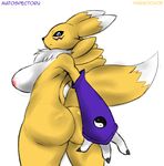  areola big_breasts big_butt blue_eyes breasts butt canine digimon erect_nipples facial_markings female fox habbodude huge_breasts looking_at_viewer looking_back mammal markings matospectoru nipples nude renamon solo 