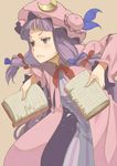  :&lt; bad_id bad_pixiv_id bangs beige_background blue_bow blue_ribbon blunt_bangs bonnet book book_focus bow bowtie crescent crescent_hair_ornament double_bun dress frown hair_ornament hair_ribbon hat hat_ribbon long_hair long_sleeves p_no_hito patchouli_knowledge pink_coat pink_hat purple_eyes purple_hair red_bow red_neckwear red_ribbon ribbon ripping sidelocks solo striped striped_dress touhou tress_ribbon upper_body very_long_hair 