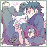  age_difference ass black_hair brown_hair confused couple forehead_protector girl_on_top gloves kajicka naruto naruto_shippuuden nohara_rin rinnegan sandals sculpin sweatdrop uchiha_obito 