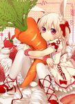  animal_ears ankle_lace-up blonde_hair blush bunny bunny_ears cake carrot carrot_pillow cross-laced_footwear dress food fruit hair_ribbon highres icing leg_ribbon long_hair nitaka_(fujikichi) open_mouth original oversized_object panties panties_under_pantyhose pantyhose pillow pillow_hug puffy_short_sleeves puffy_sleeves red_footwear red_hair ribbon shoes short_sleeves sitting solo strawberry two_side_up underwear white_legwear wrist_cuffs 