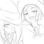  barbara_parker frown greyscale hair_over_one_eye hat jitome little_witch_academia long_hair monochrome multiple_girls open_mouth short_hair sucy_manbavaran tsukudani_(coke-buta) witch witch_hat 