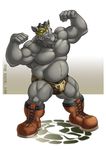  anthro belly biceps big_muscles boots bulge chubby da_boz eyemask eyewear flexing footwear goggles horn male mammal mask musclegut muscles mutant pecs pose rhinoceros rocksteady solo speedo standing swimsuit teenage_mutant_ninja_turtles thong underwear 