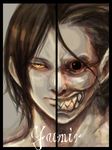  androgynous border character_name dancing_titan dual_persona face freckles highres ine_(namichidori) monster pale_skin shingeki_no_kyojin spoilers ymir_(shingeki_no_kyojin) 