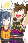  1boy 1girl amagumo1023 apron blue_hair braid brown_hair character_name closed_mouth crown_braid dated fire_emblem fire_emblem_fates happy_birthday highres hinata_(fire_emblem) japanese_clothes oboro_(fire_emblem) open_mouth orange_apron ponytail 